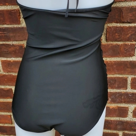 Black halter  embroidered‎ swimsuit S - Picture 3 of 12